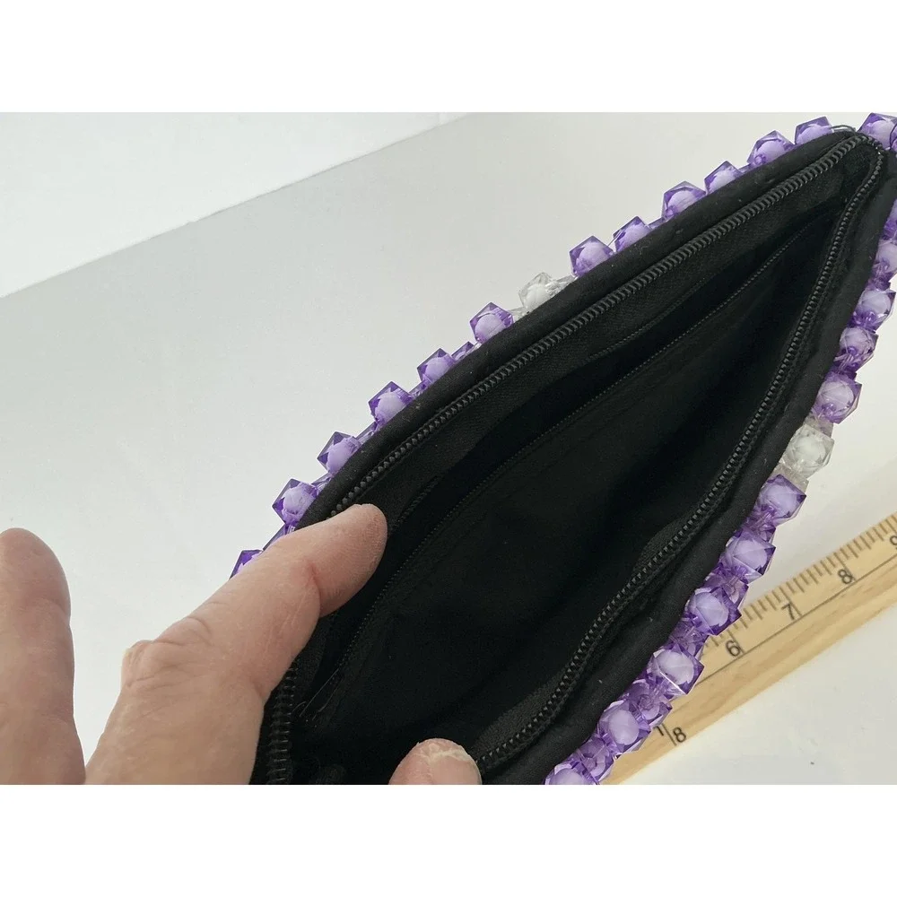 Vintage Style Purple Beaded Clutch Bag Floral Pattern Zip‎ Pouch